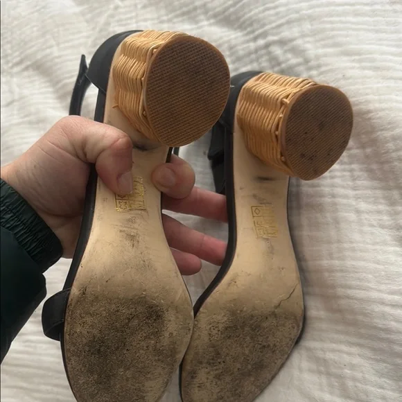 Jeffrey Campbell for anthropology retro look Black and wicker Sandal Heels Sz 8 - Picture 3 of 5